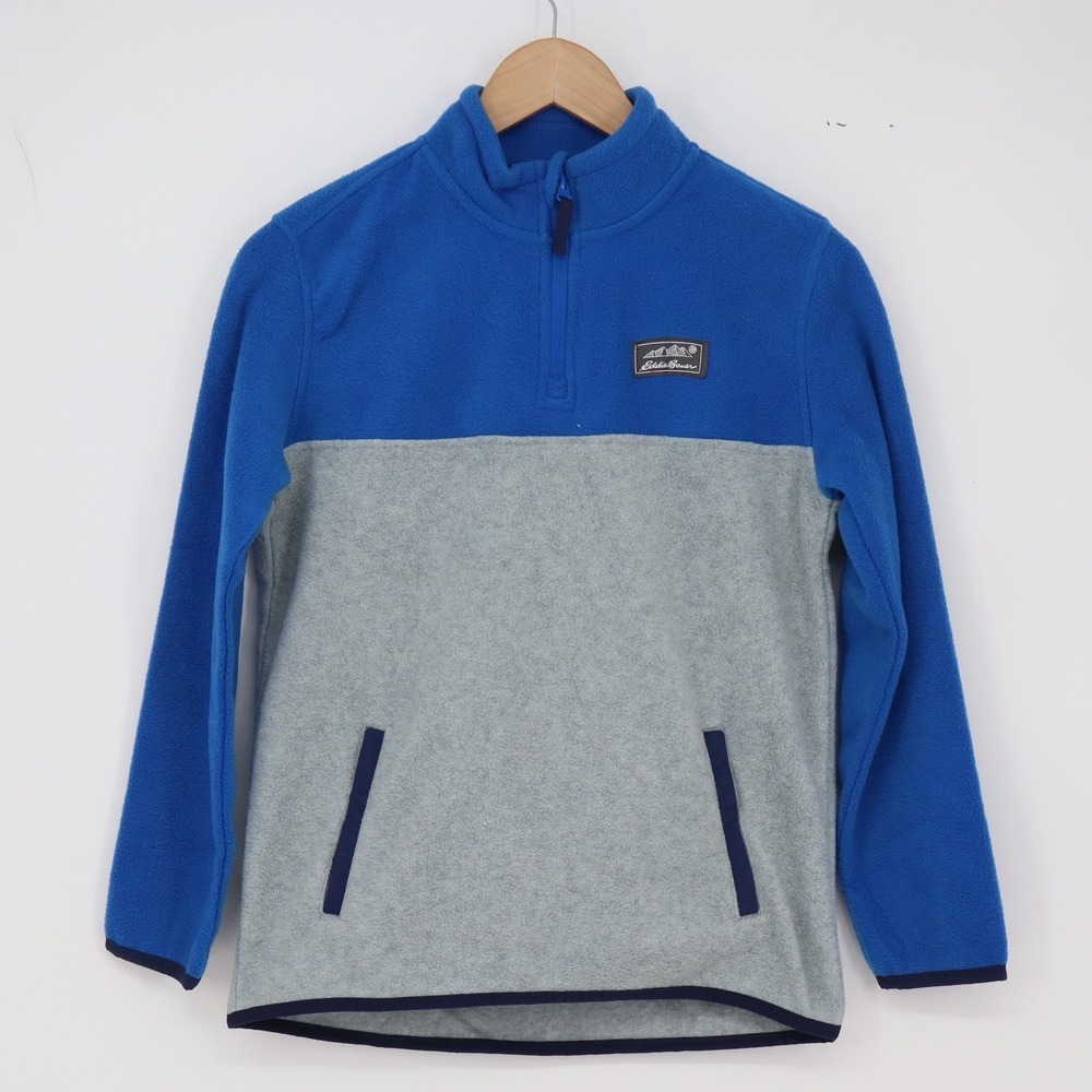 Eddie Bauer Fleece Pullover Kids M 10/12 Blue Gray Color block Excellent
